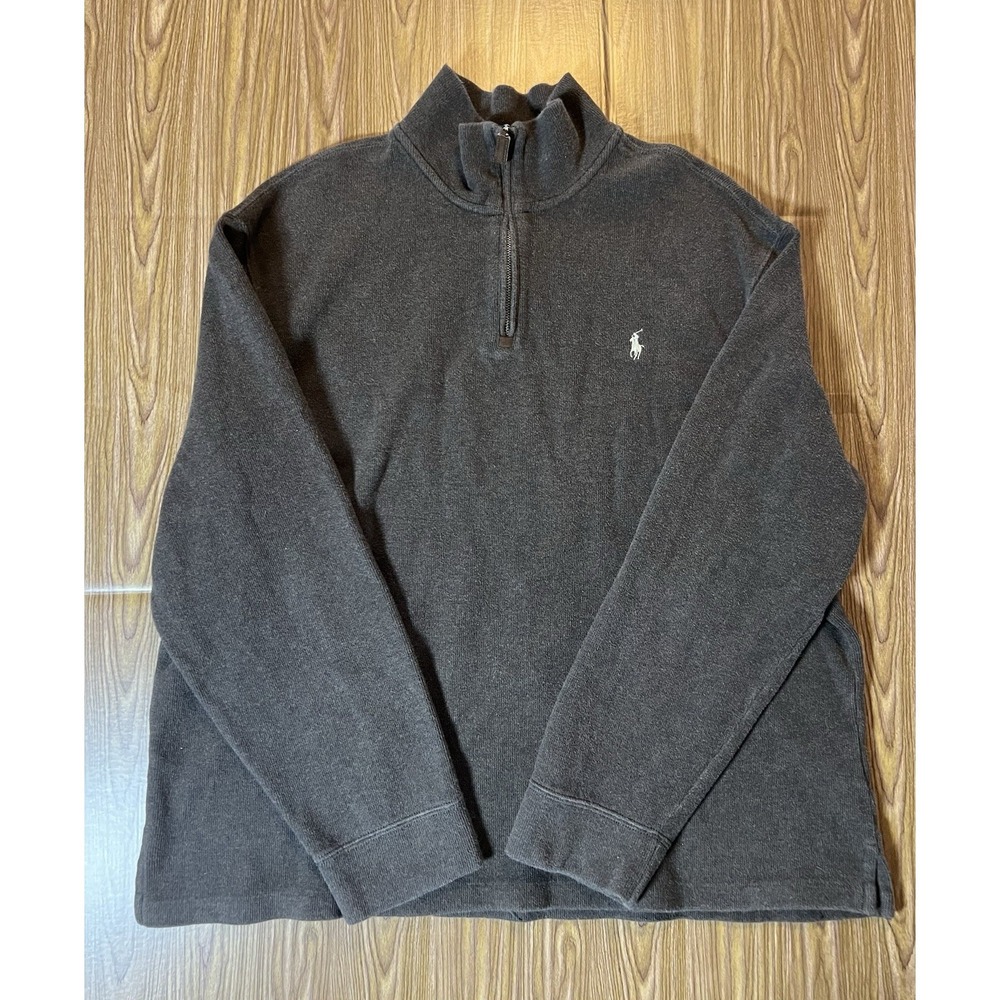 Polo Ralph Lauren Quarter Zip Pullover Mens XXL Brown Cotton Mock Neck Sweater